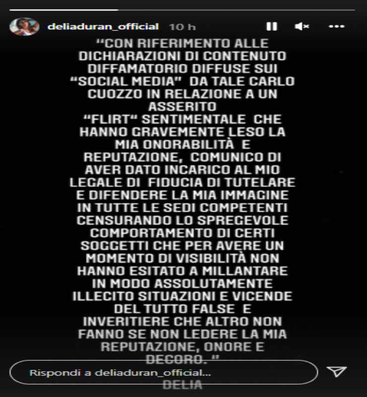 Delia Duran-post Instagram-Altranotizia