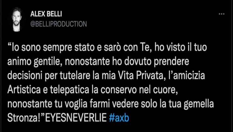 Tweet di Alex belli per soleil Sorge 